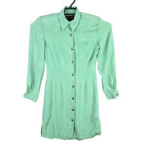 Womens Vintage Patrick Collection 100% Silk Green Dress Shirt Button-Up Size 4